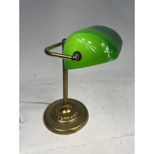 Mid-Century Modern Vintage Ministerial Lamp in Brass and Green Glass, 1950s For Sale - Image 3 of 12