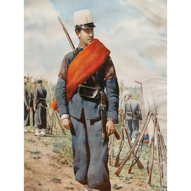 Blue 1898 Watercolor Painting by Listed Artist Juan Sannuy (1850-1908) Military Battle Field For Sale - Image 8 of 8