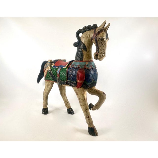Carved Hand-Painted Wooden Horse, 19th Century For Sale - Image 4 of 18