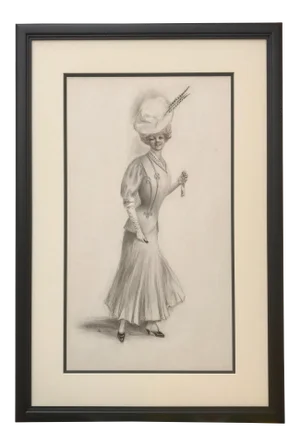 Vintage Original 1920s Drawing of a Fashionable Woman by Charles Sheldon
