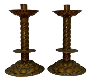 18th to 19th Century Hammered Copper Candle Holders
