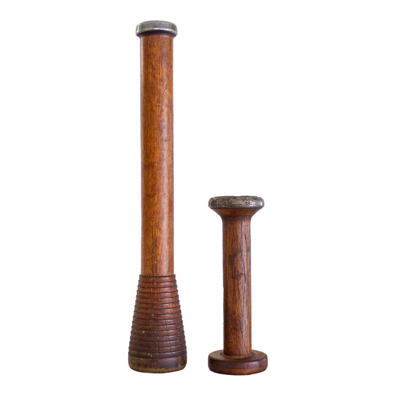 Pair Of Antique Wood And Metal Industrial Rustic Spools