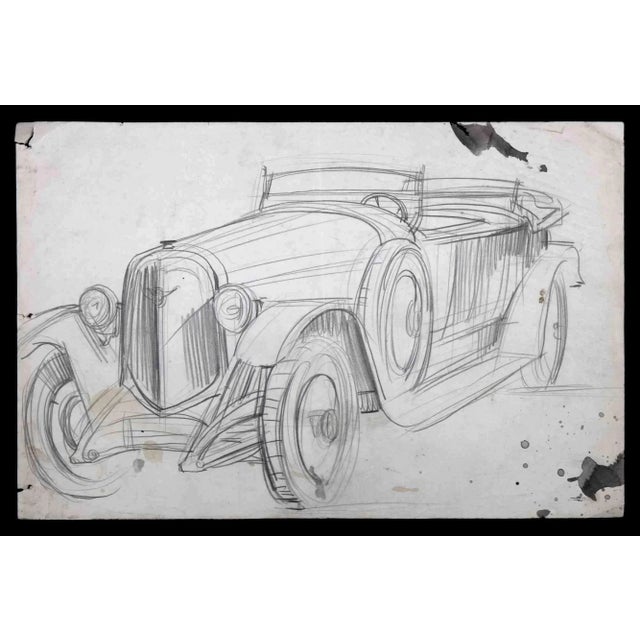 The Car is an Original Pencil Drawing realized by an Unknown artist in mid-20th century. Good condition on a yellowed...