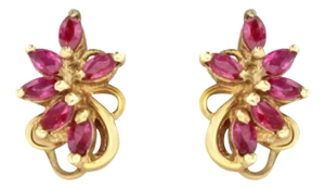 Small Marquise Ruby Cluster Studs Yellow Gold, 2 Pieces