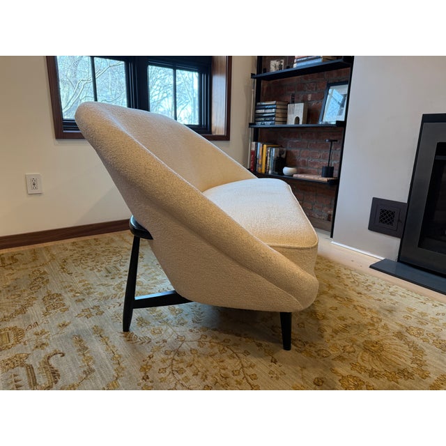 White boucle sofa loveseat unmarked but in the style of Theo Ruth Model 115.