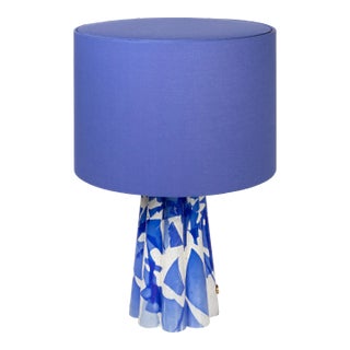 Stories of Italy Blue Nougat Scallop Bucket Lamp with Blue Lampshade For Sale