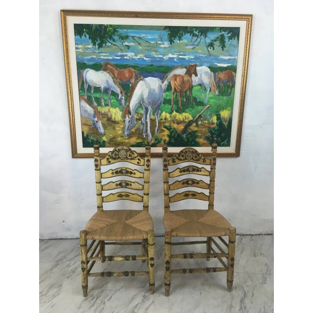 Light Yellow 1920s Folk Art Country Chairs - a Pair For Sale - Image 8 of 12