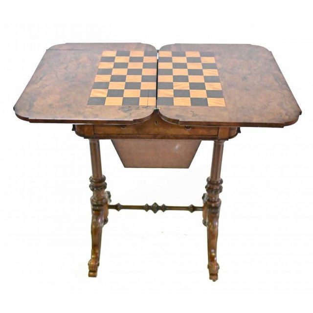 Wood Victorian Games Table Chess Draughts Walnut For Sale - Image 7 of 8