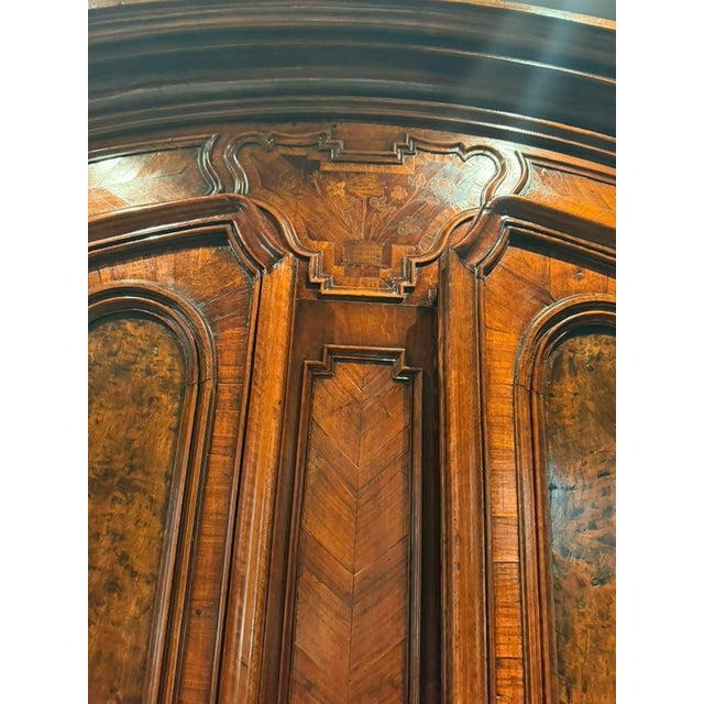 18th Century French Louis XV Walnut Armoire With Burr Elm, Chevron Inlay, Circa 1770 For Sale - Image 11 of 17
