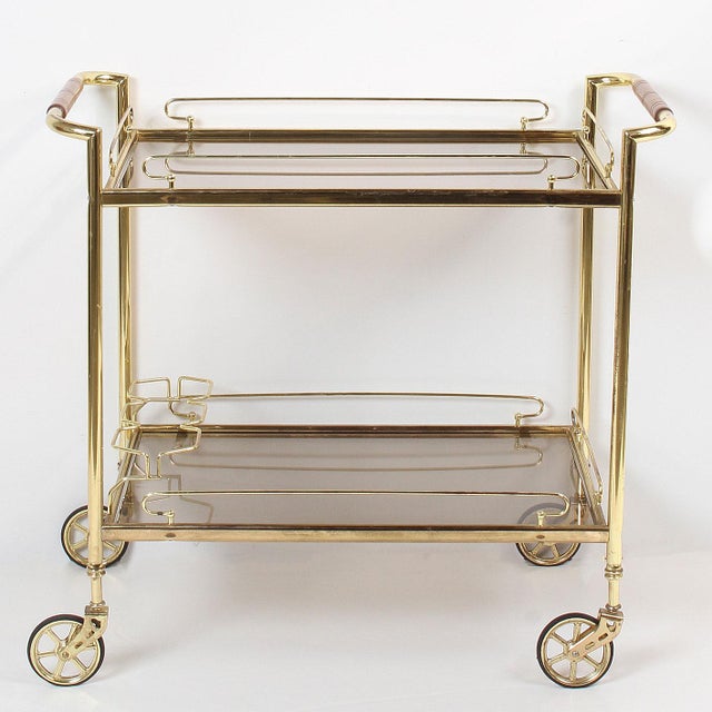 French Brass & Glass Rolling Bar Cart Chairish