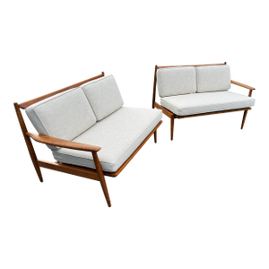 1960s 2 Piece Walnut Sofa Attributed to Viko Baumritter With New Upholstery