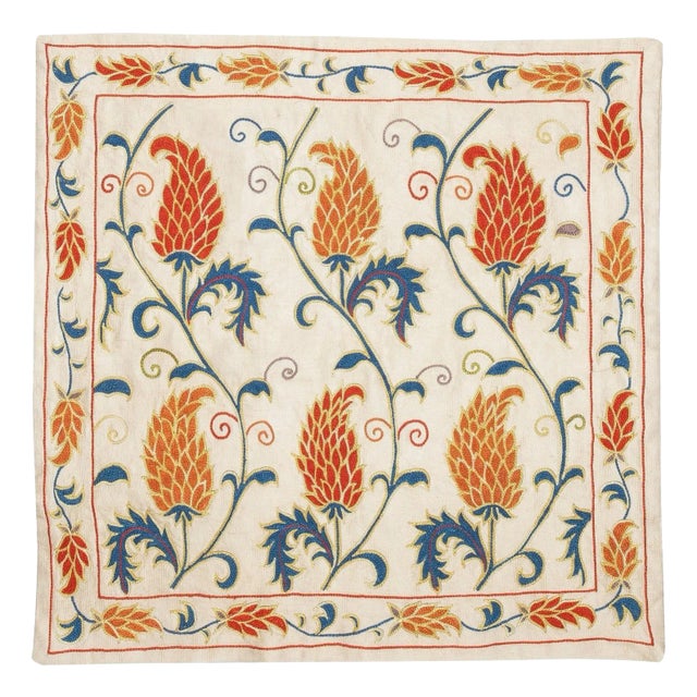 19"x19" Embroidered 100% Silk Cushion Cover. Home Decor. Handmade Pillowcase For Sale