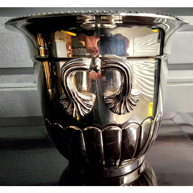 Frank Hawker Vintage Fine Silver Plate Champagne Ice Bucket w/Handles Hand Chased Silver on Copper. Maker Mark on Bottom...