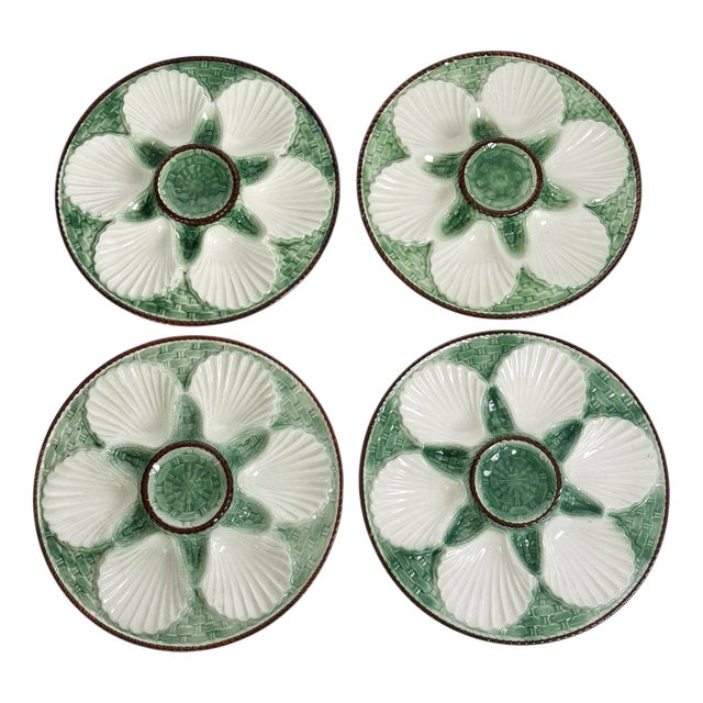 White and Green Oyster Plates, France, 1920s, Set of 4 For Sale