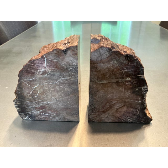 Wood Vintage Bookmatched Petrified Wood Bookends - A Pair For Sale - Image 7 of 9