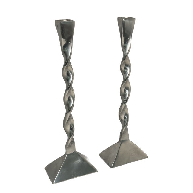Vintage Chrome Twist Candleholder, Set of 2 For Sale