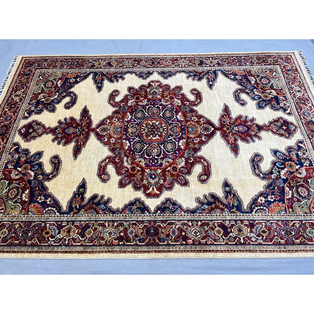2000 - 2009 Beige & Red Persian-Style Medallion Wool Rug, Natural Dyes, 5'10" X 8'5" For Sale - Image 5 of 16