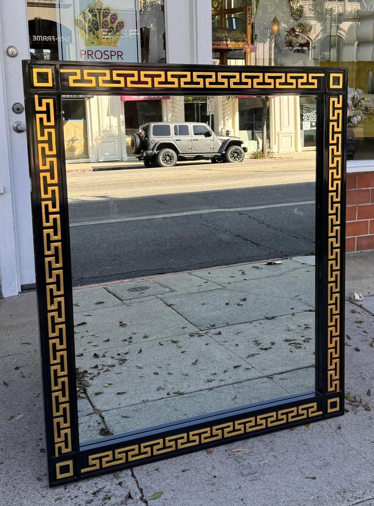 Versace Home Black & Gold Giltwood Greek Key Mirror | Chairish