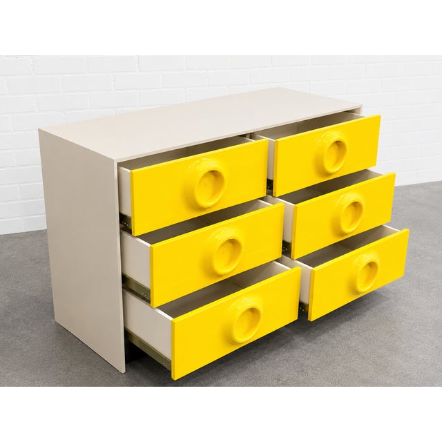 Mid Century Modern Yellow Lacquer Plastic + Wood Dresser in the Style of Raymond Loewy | Vintage Pop Art Space Age Design, C. 1970's For Sale - Image 9 of 13