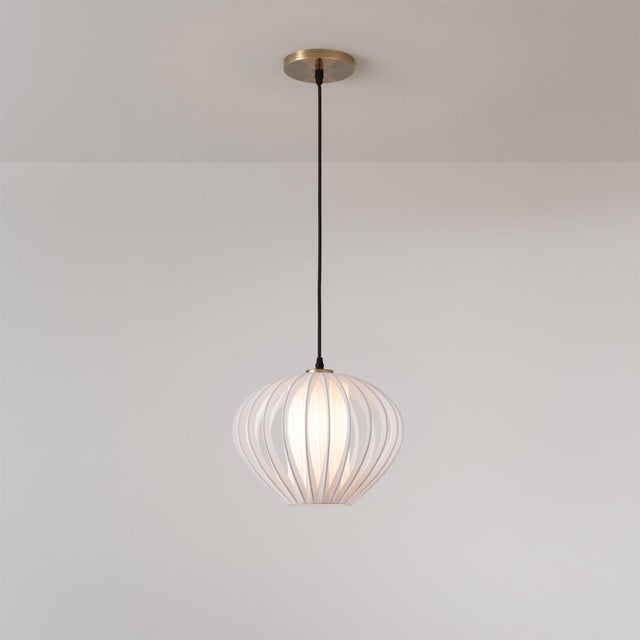 Contemporary Bloom Pendant Lamp - Sphere White Satin Shade, Brass Body, Modern Style For Sale - Image 3 of 5
