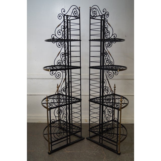 Vintage Pair of Quality French Country Black Iron & Brass Corner Bakers