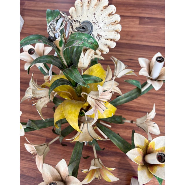 Metal Mid Century Tole Floral Chandelier For Sale - Image 7 of 10