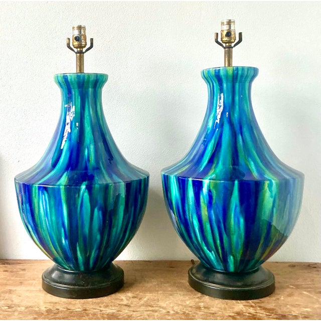 Vintage MCM Drip Glazed Ceramic Lamps - A Pair For Sale In West Palm - Image 6 of 12