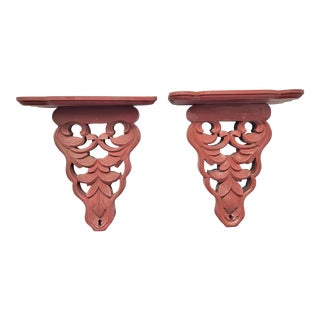 Vintage French Country Wood Craved Wall Shelves - a Pair For Sale