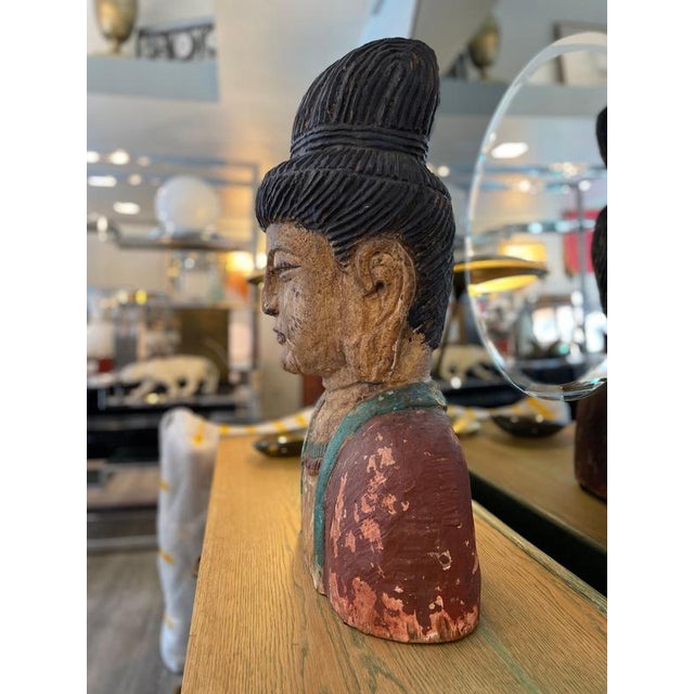 Late 19th Century Polychrome Wooden Buddha Sculpture, 1890 For Sale - Image 5 of 10