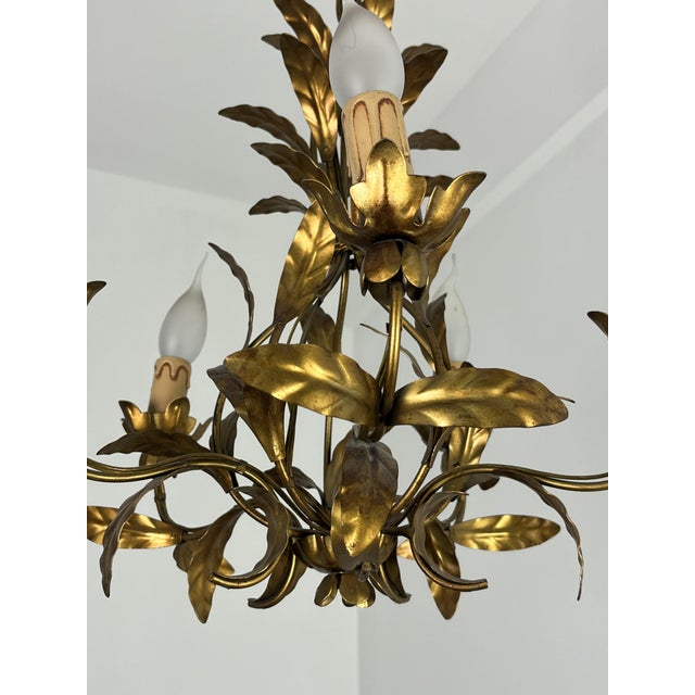 Gold Italian Five-Light Wrought Iron Chandelier, 1950s For Sale - Image 8 of 12