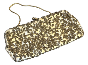 Cream Silk / Ivy Beaded Snap Top Evening Purse
