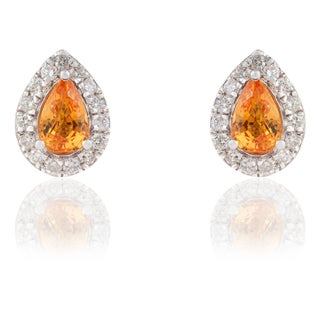 1 Ct Pear Cut Yellow Sapphire Stud Earrings With Diamonds in 14k Gold- A Pair For Sale