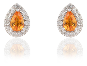 1 Ct Pear Cut Yellow Sapphire Stud Earrings With Diamonds in 14k Gold- A Pair