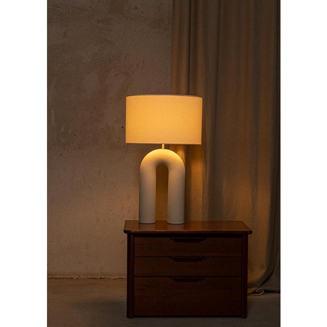 Ecru Ceramic Arko Table Lamp with Grey Olive Lampshade by Simone & Marcel For Sale - Image 10 of 17