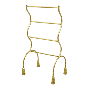 Mid 20th Century Italian Hollywood Regency Gold Gilt Metal Iron Towel Rack With Tassel Feet