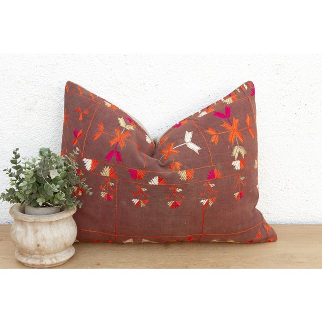 This 16x24 inch lumbar pillow is a breathtaking example of Antique Indian Folk Art, handcrafted from a salvaged Punjabi...