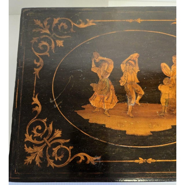 Sorrento Marquetry Box with a Medallion Scene of Three Dancers For Sale - Image 9 of 10