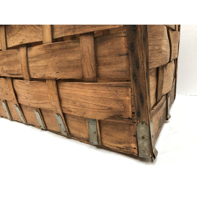 Vintage Woven Wood Industrial Laundry Basket Chairish