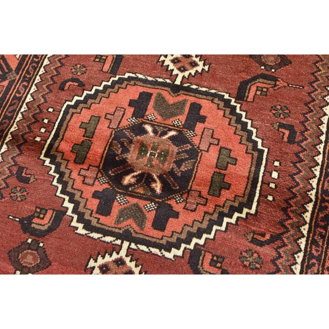 Textile Hamedan Rug 4'4'' X 6'7'' Red Wool Vintage Tribal Hand-Knotted Oriental Carpet For Sale - Image 7 of 12