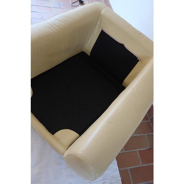 Postmodern Club Armchair in Butter Yellow Leather, 1980s For Sale - Image 11 of 12