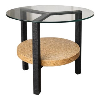 1960s Sculptural Mid-Century Modern Glass Side Table With Graphite Metal Base and Terrazzo Shelf For Sale