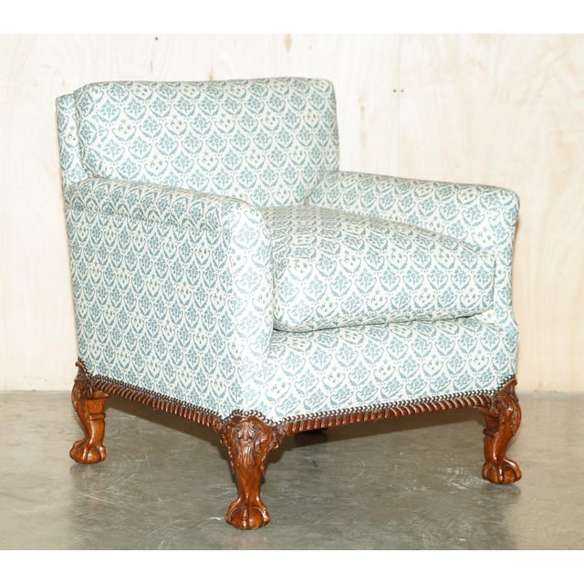 Claw & Ball Feet Armchair with Ticking Fabric For Sale - Image 5 of 18