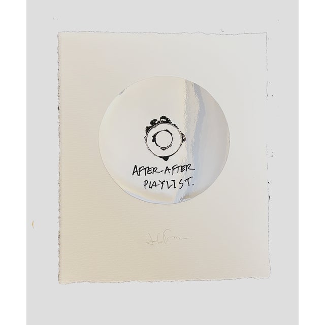 Conceptual mixed media artwork inspired by a CD playlist, featuring a minimalist circular form with hand-applied text and...