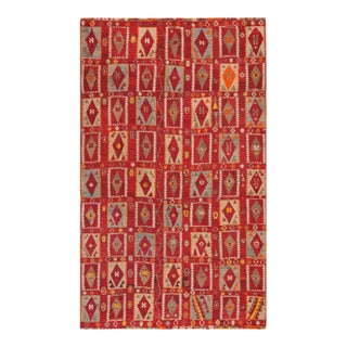 1900s Red Diamond Tribal Antique Turkish Oushak Flat-Weave Rug 6'6" X 11' Wool Carpet For Sale