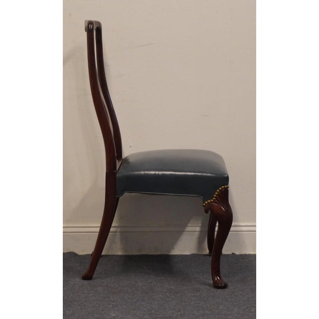 Late 20th Century Hickory Chair Co. Solid Mahogany Traditional Style Dining Side Chair W. Studded Blue Leather - Amber Finish - 1817-02 For Sale - Image 5 of 6