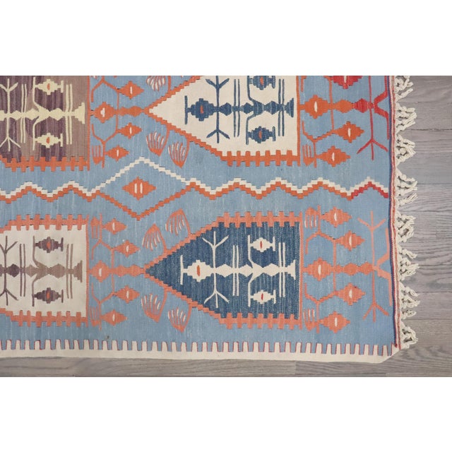Vintage Zabihi Collection Tribal Blue Persian Kilim - 3'7" x 5'4" For Sale - Image 4 of 8