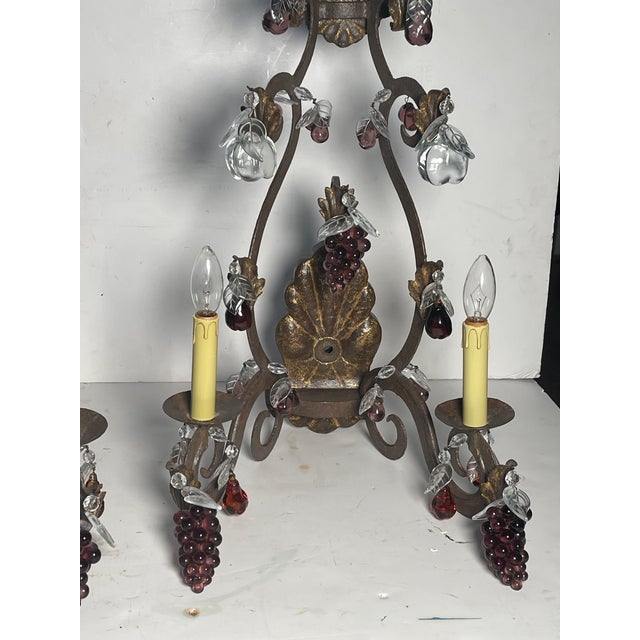 Metal Antique Iron Wrought Sconces With Glass Fruits and Grape Clusyers - Pair For Sale - Image 7 of 11