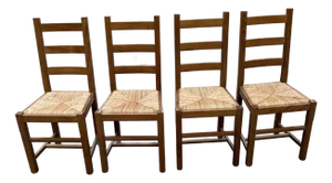 French Country Ladder Back Rush Seat Dining Chairs - Set of 4
