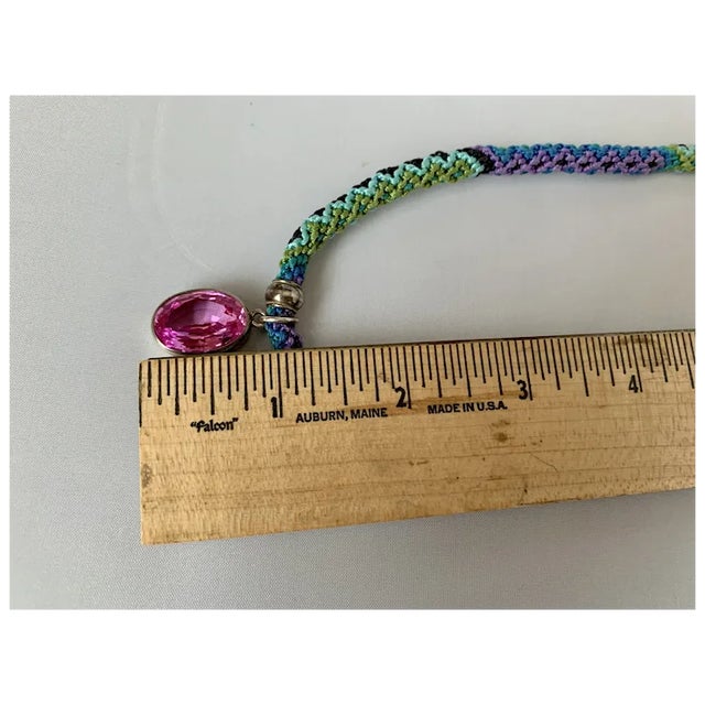 Metal Sterling and Pink Stone Macrame Necklace For Sale - Image 7 of 12
