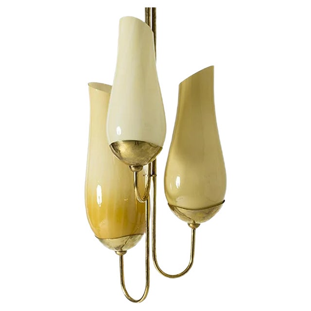 Brass and Glass Chandelier by Gunnel Nyman & Paavo Tynell For Sale